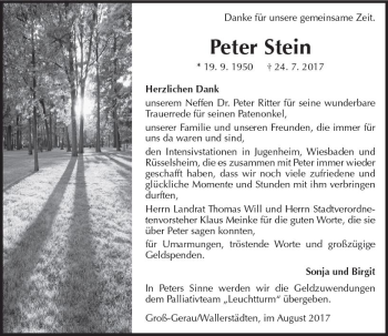 Traueranzeige von Peter Stein von Trauerportal Echo Online