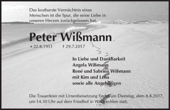 Traueranzeige von Peter Wißmann von Trauerportal Echo Online