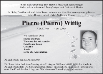 Traueranzeige von Pierre Pierro Wittig von  Kreisanzeiger