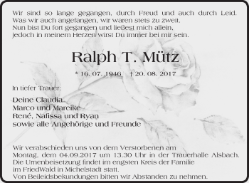 Traueranzeige von Ralph T. Mütz von Trauerportal Rhein Main Presse