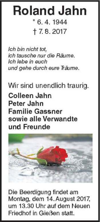 Traueranzeige von Roland Jahn von  Gießener Anzeiger