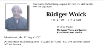 Traueranzeige von Rüdiger Woick von  Kreisanzeiger