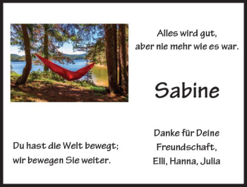 Traueranzeige von Sabine  von VRM Trauer