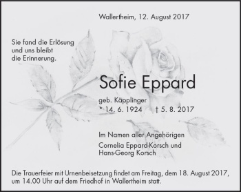 Traueranzeige von Sofie Eppard von Trauerportal Rhein Main Presse