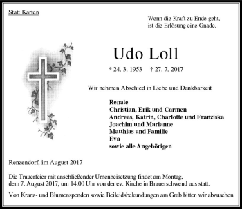 Traueranzeige von Udo Loll von VRM Trauer
