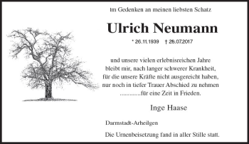 Traueranzeige von Ulrich Neumann von Trauerportal Echo Online