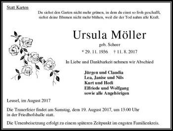 Traueranzeige von Ursula Möller von VRM Trauer