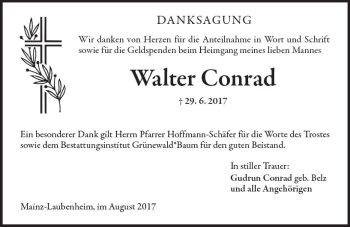 Traueranzeige von Walter Conrad von Trauerportal Rhein Main Presse