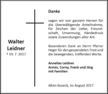 Traueranzeige von Walter Leidner von  Gießener Anzeiger