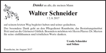 Traueranzeige von Walter Schneider von Trauerportal Rhein Main Presse
