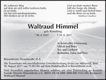 Traueranzeige von Waltraud Himmel von Trauerportal Rhein Main Presse