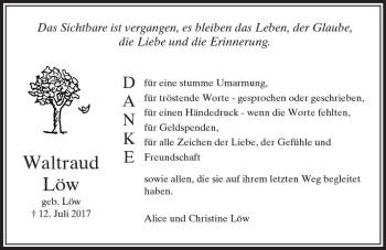 Traueranzeige von Waltraud Löw von  Usinger Anzeiger