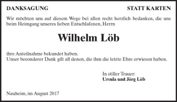 Traueranzeige von Wilhelm Löb von Trauerportal Rhein Main Presse