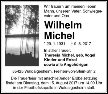 Traueranzeige von Wilhelm Michel von Trauerportal Rhein Main Presse