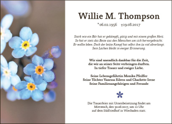 Traueranzeige von Willie M. Thompson von Trauerportal Rhein Main Presse