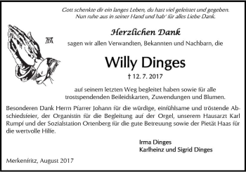 Traueranzeige von Willy Dinges von  Kreisanzeiger