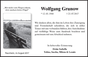Traueranzeige von Wolfgang Grunow von Trauerportal Rhein Main Presse