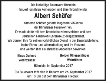 Traueranzeige von Albert Schäfer von Trauerportal Echo Online