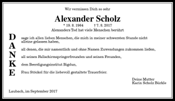 Traueranzeige von Alexander Scholz von  Gießener Anzeiger
