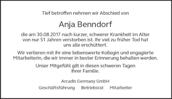 Traueranzeige von Anja Benndorf von Trauerportal Echo Online