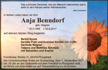 Traueranzeige von Anja Benndorf von Trauerportal Echo Online