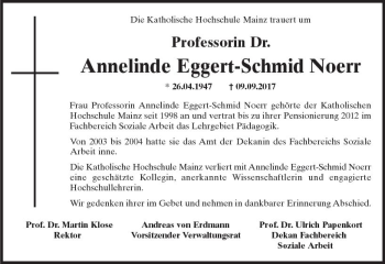 Traueranzeige von Annelinde Eggert-Schmid Noerr von Trauerportal Rhein Main Presse