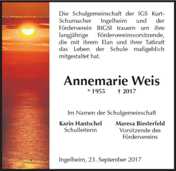 Traueranzeige von Annemarie Weis von Trauerportal Rhein Main Presse