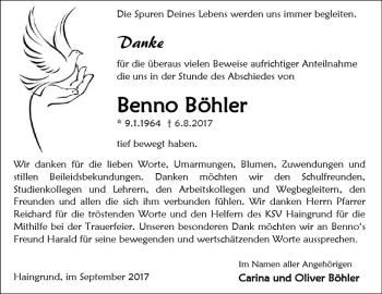 Traueranzeige von Benno Böhler von Trauerportal Echo Online