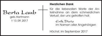Traueranzeige von Berta Laub von Trauerportal Echo Online