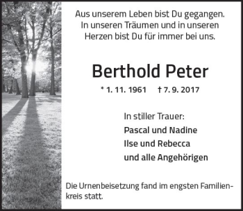 Traueranzeige von Berthold Peter von Trauerportal Echo Online