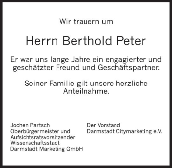 Traueranzeige von Berthold Peter von Trauerportal Echo Online