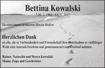 Traueranzeige von Bettina Kowalski von Trauerportal Rhein Main Presse