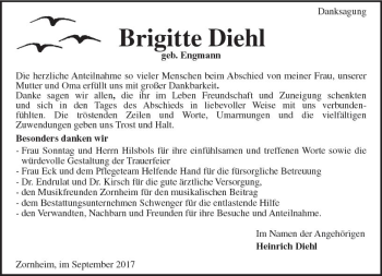 Traueranzeige von Brigitte Diehl von Trauerportal Rhein Main Presse
