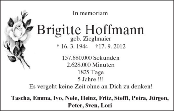 Traueranzeige von Brigitte Hoffmann von Trauerportal Rhein Main Presse