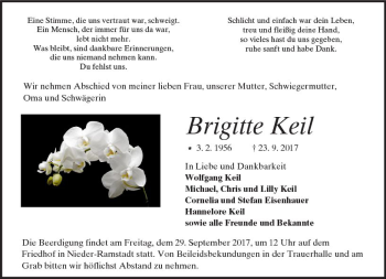 Traueranzeige von Brigitte Keil von Trauerportal Echo Online
