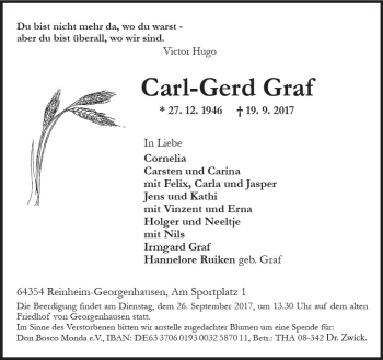 Traueranzeige von Carl-Gerd Graf von Trauerportal Echo Online