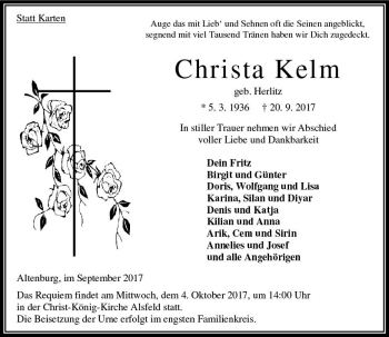 Traueranzeige von Christa Kelm von VRM Trauer