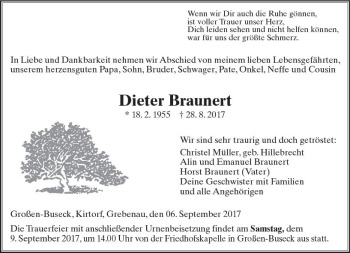 Traueranzeige von Dieter Braunert von VRM Trauer