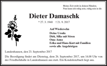 Traueranzeige von Dieter Damaschk von VRM Trauer