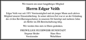 Traueranzeige von Edgar Veith von  Usinger Anzeiger
