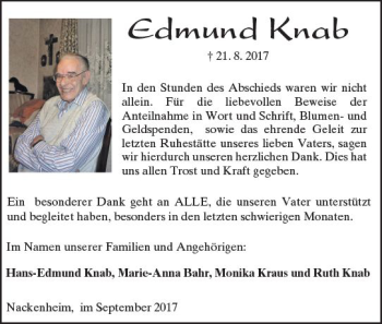 Traueranzeige von Edmund Knab von Trauerportal Rhein Main Presse