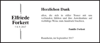 Traueranzeige von Elfriede Forkert von Trauerportal Rhein Main Presse
