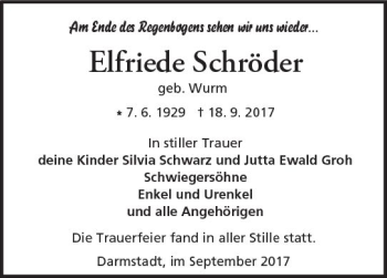 Traueranzeige von Elfriede Schröder von Trauerportal Echo Online