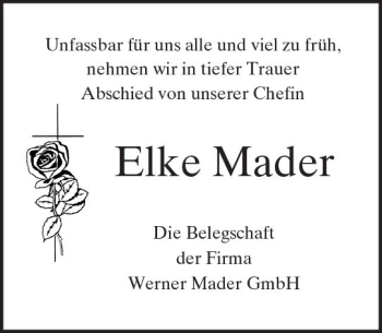 Traueranzeige von Elke Mader von Trauerportal Echo Online