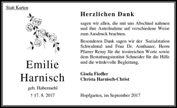 Traueranzeige von Emilie Harnisch von VRM Trauer
