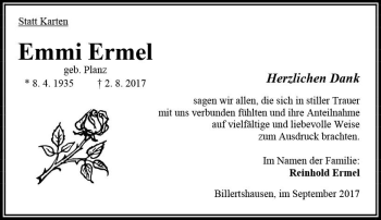Traueranzeige von Emmi Ermel von VRM Trauer