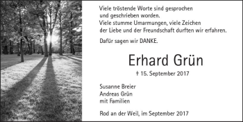 Traueranzeige von Erhard Grün von  Usinger Anzeiger