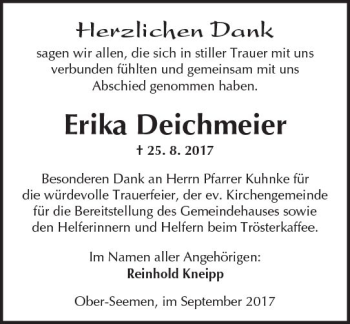 Traueranzeige von Erika Deichmeier von  Kreisanzeiger