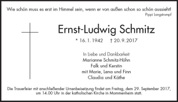 Traueranzeige von Ernst-Ludwig Schmitz von Trauerportal Rhein Main Presse
