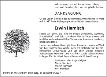 Traueranzeige von Erwin Harnisch von  Gießener Anzeiger